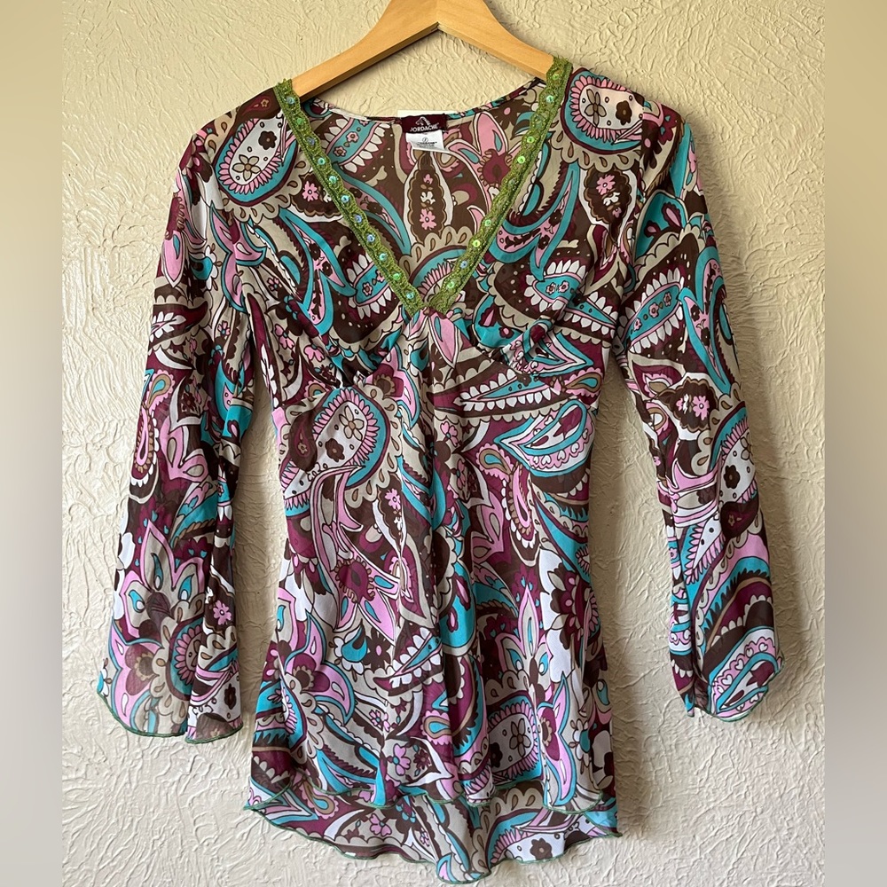Vintage Y2K paisley disco blouse